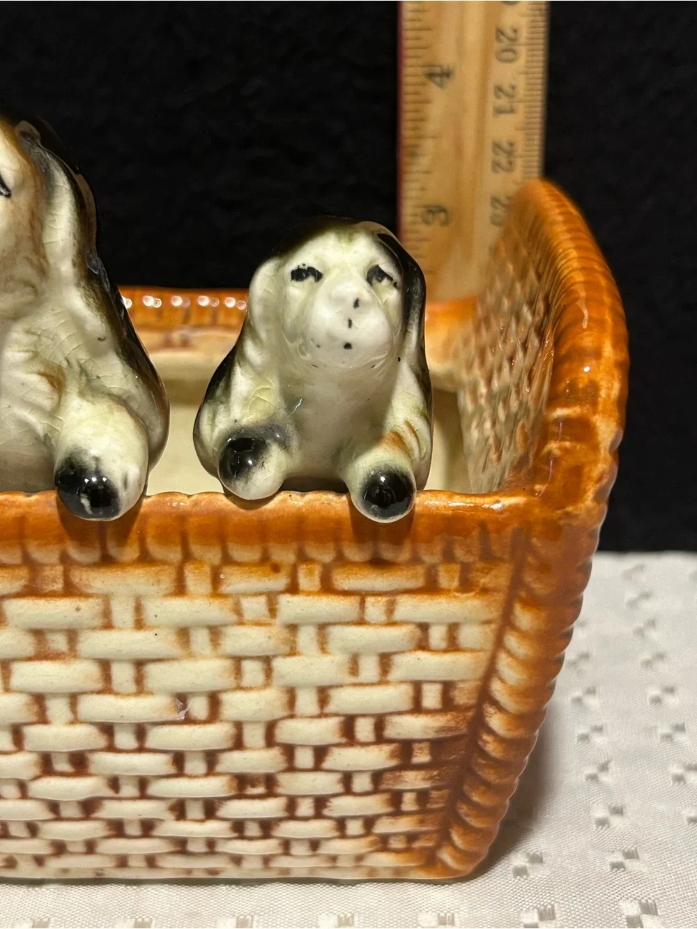 Vintage Napco Spaniel Dog Family Wicker Basket Planter